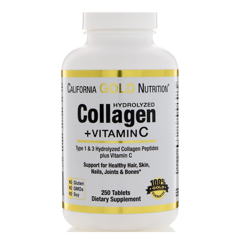 Гідролізований колаген California Gold Nutrition 1 і 3 групи, вітамін С, 250 таблеток