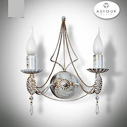 Бра 2-х лампове, білий настінний світильник зі свічками та кришталем