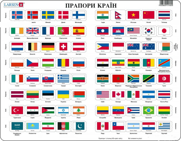 Пазл рамка-вкладиш Флаги країн світу (укр.яс) Lasren серія Максі (L2-UA)
