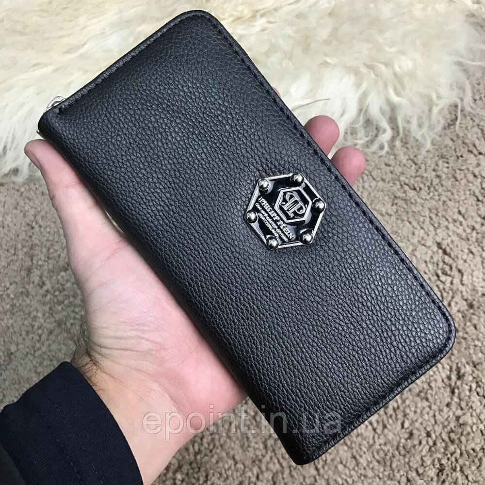 Чоловічий гаманець у стилі Філіп Плейн, портмоне, гаманець, клатч на блискавці Manama Symbol, чорний колір, фото 1