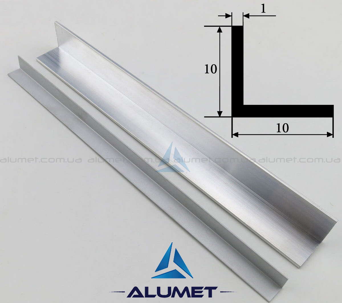 Кутник алюмінієвий 10х10х1 мм анодований ПАК-0018