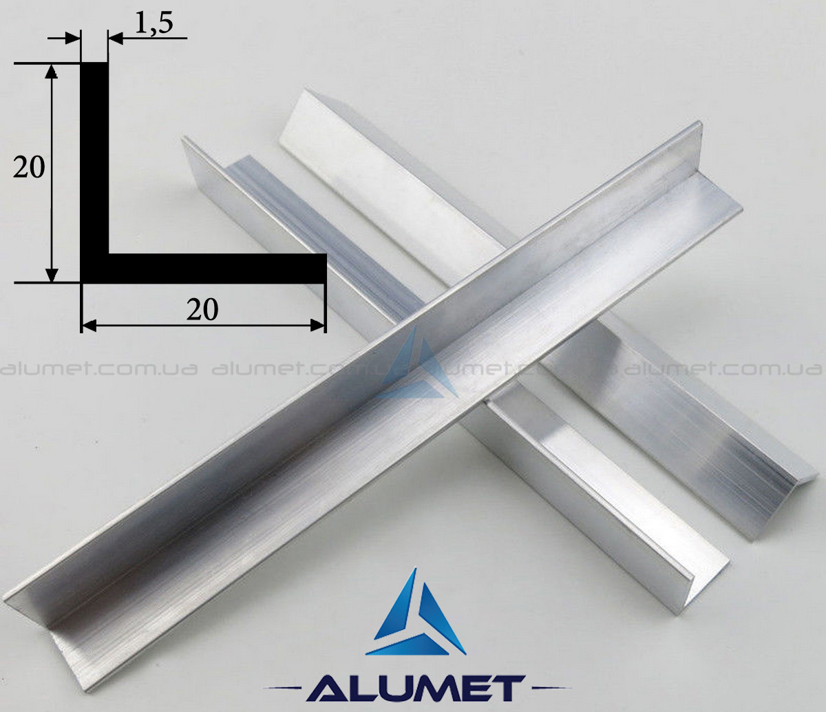 Кутник алюмінієвий 20х20х1.5 мм без покриття ПАС-1102 (БПО-1249)
