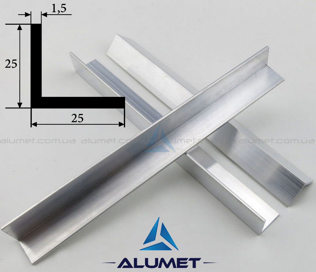 Кутник алюмінієвий 25х25х1.5 мм анодований ПАС-1030 (БПО-1250)
