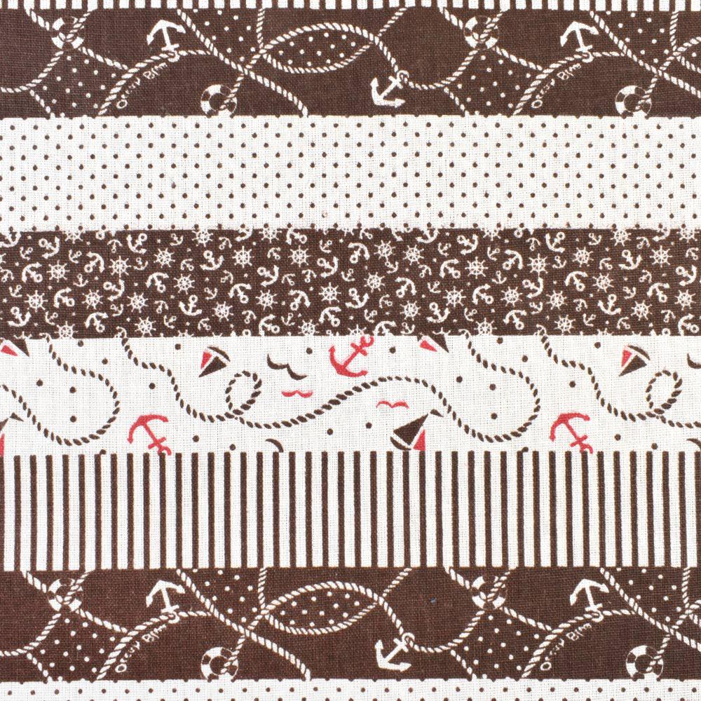 Деко-льон молочний в коричневі смуги з якорями, ш.150