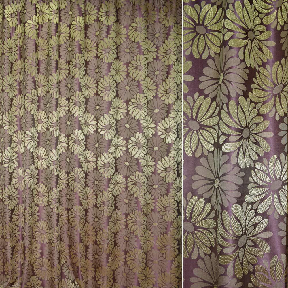 Атлас жакард 2-х-стор. для штор ромашки золотисті на бузковому тлі, ш.280