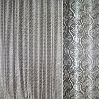 Жакард для штор вензелі молочні на сірому тлі, ш.280