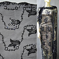 Сітка чорна з тюльпаном з чорних паєток, ш.130