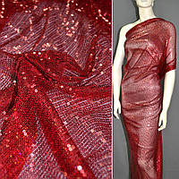 Сітка червона з дрібними червоними паєтками ш.130