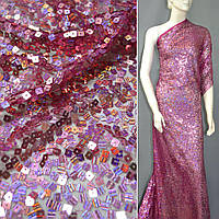 Сітка малинова з квадратними переливаючимися паєтками, ш.150