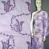 Сітка фіолетова світла з тюльпаном з паєток, ш.130