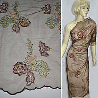 Сітка коричнева з вишитими розамі і паєтками, ш.130