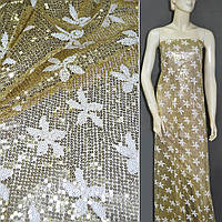 Сітка з бежевими паєтками і білими ромашками ш.130