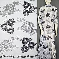 Сітка біла з чорно-сріблястими дрібними паєтками, ш.140