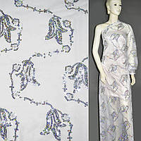 Сітка біла з тюльпаном з срібних паєток, ш.130