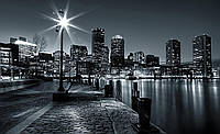 Фото обои черно-белая улица 368х254 см Яркий фонарь в ночном городе (275P8)+клей