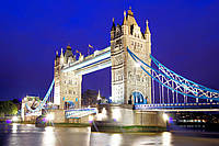 3д обои в зал фото Лондон 368x254 см Тауэрский мост на синем фоне (172P8)+клей