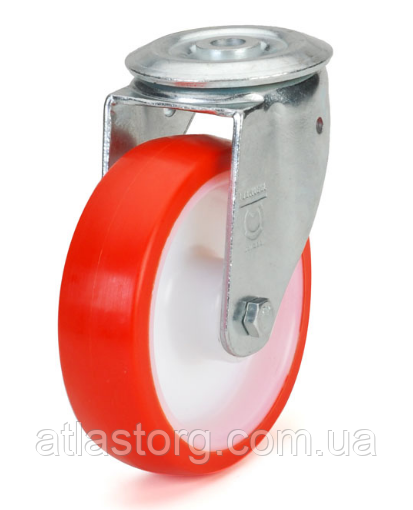 Колеса поліамід/червоний поліуретан, діаметр 100 мм, з поворотним кронштейном з отвором