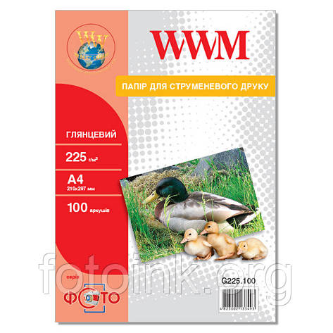 Фотопапір WWM глянсовий 225 г/м2, A4, 100 л (G225.100), фото 1