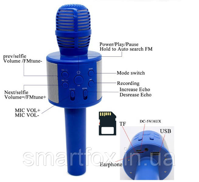 Микрофон караоке Q858 с колонкой блютус - фото 5 - id-p631687005