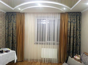 Штори у вітальню фото Штори у вітальню з двох кольорів Київ. Оригінальні штори і тюль замовити