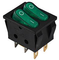 Переключатель клавишный АСКО-УКРЕМ KCD2-5-2101N GR/B 2 клав. с подсветкой зеленый