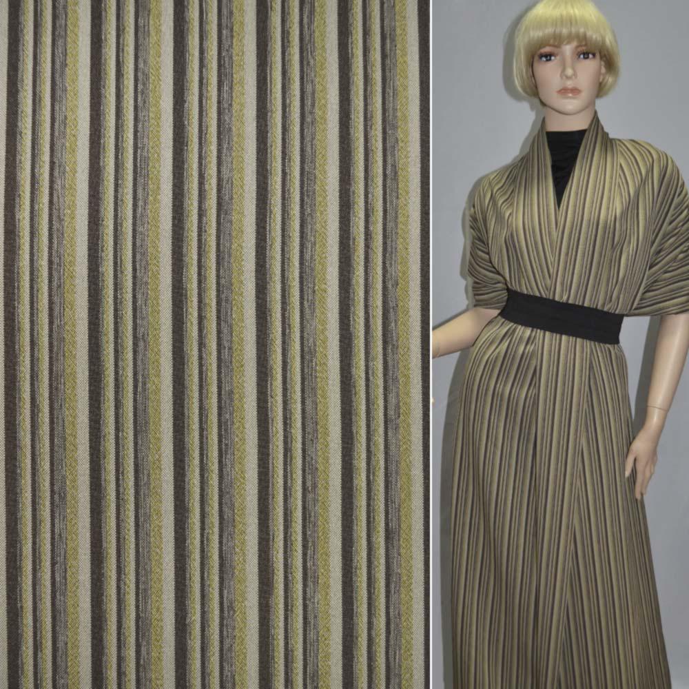 Габардин стрейч коричневий світлий в жовту смужку ш.150