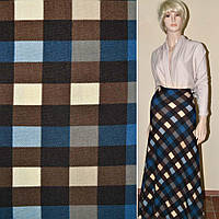 Трикотаж в коричнево-кремово-синю клітку ш.170