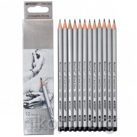 Набір простих олівців MARCO Raffine 7000-12CB "3H-4B", тверді-м'які