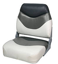 Сидіння для катера складне преміум низька спинка біло/сіро/вугільне
