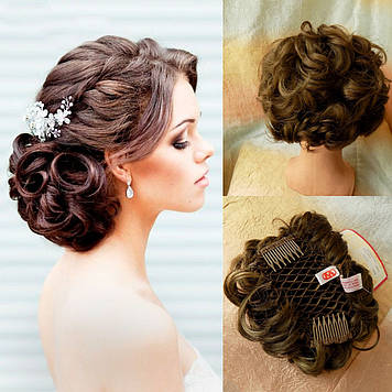 Шиньон-накладка короткий на гребешках русая мелированая 703- 10н124