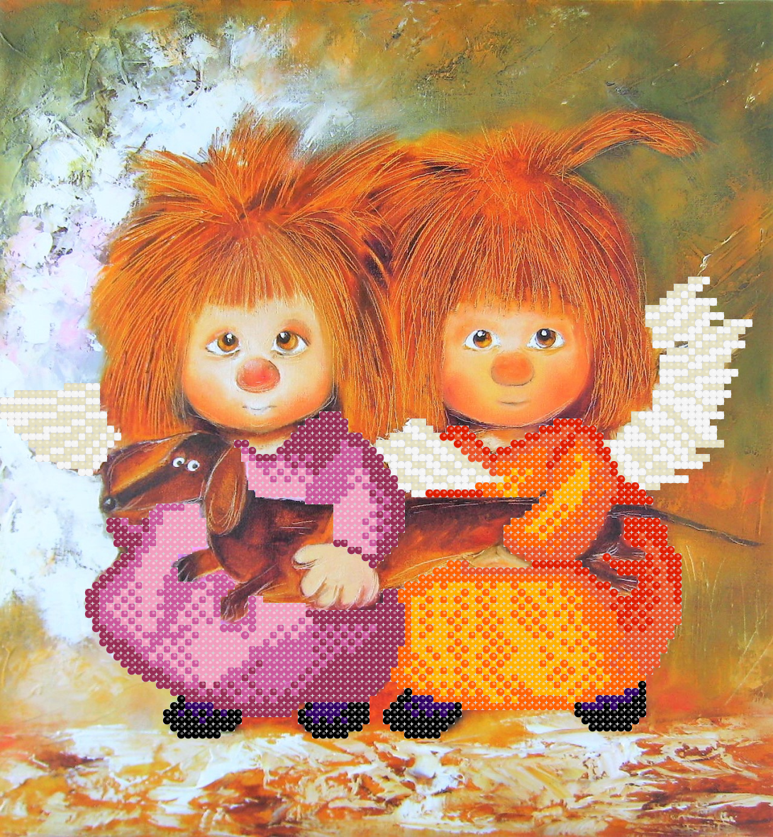 Схема вышивки для бисера Рыжики и такса, фото 1