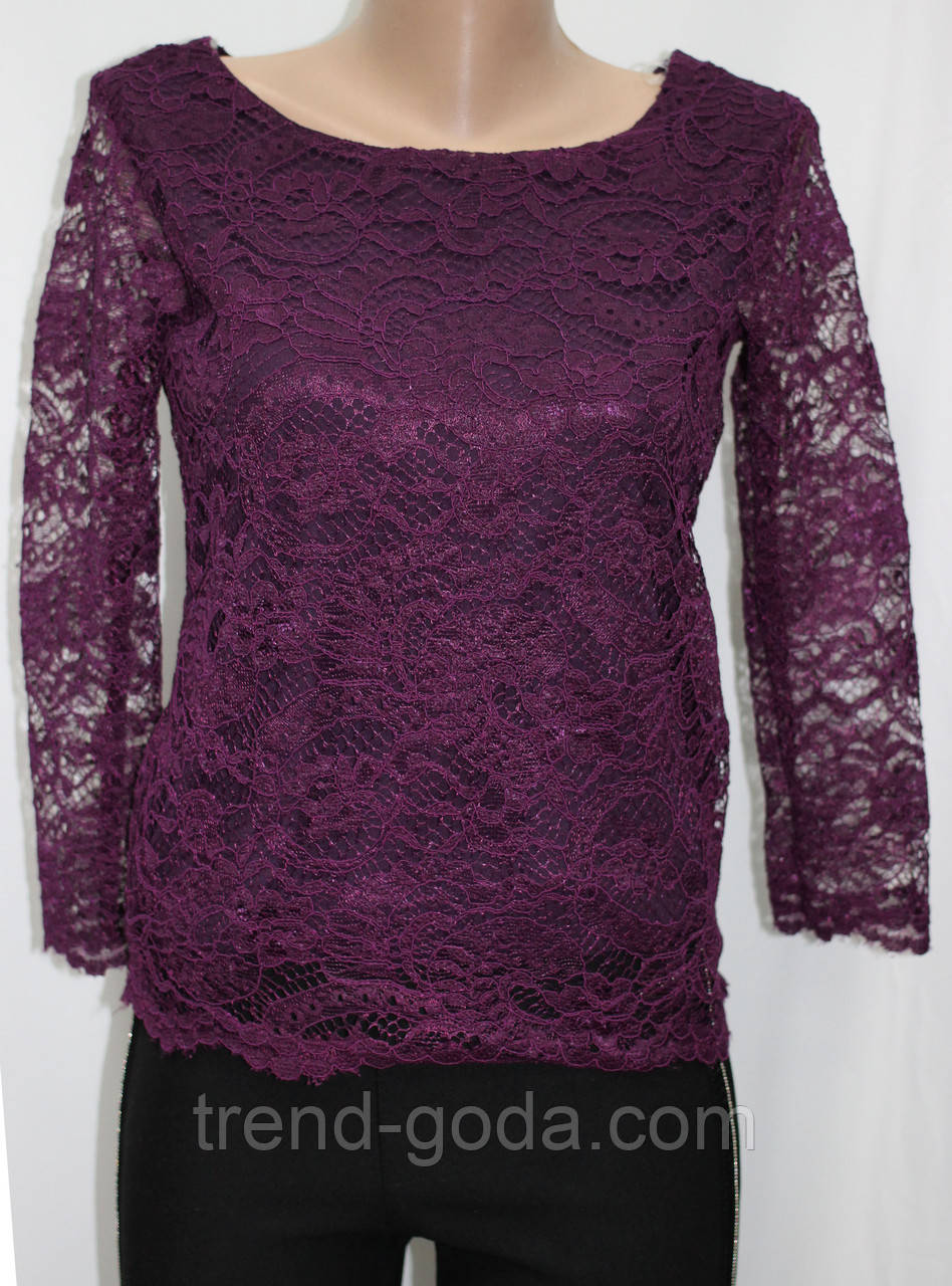 Жіноча блуза ажурна, блузка топ мереживний, фіолетова Туреччина