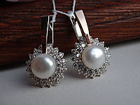 Срібні сережки з золотою пластиною і перлами, фото 1