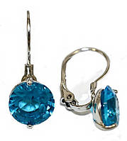Сережки з Swarovski. Колір металу: срібний.Висота сережки: 2,5 см. Діаметр кристала: 10 мм. ОТ.: бірюзовий.