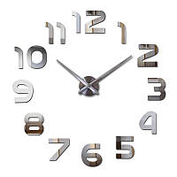 Большие настенные 3Д часы 3D DIY Clock 70-150см 002S (Арабские цифры) Серебро