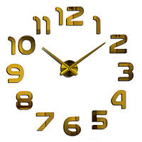 Великий безкаркасний настінний 3Д годинник 3D DIY Clock 70-150см 002G (Арабські цифри Золото)