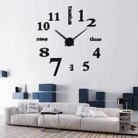 Настінний 3Д годинник. Великий настінний 3D годинник DIY Clock від 70 до 150см 001B (Англійські слова) Чорні