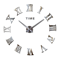 Большие настенные часы 3Д 3D DIY Clock часы 70-150см 003S (Римские цифры Серебро)