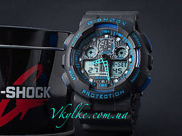 Спортивні годинник Casio G-Shock GA-100 чорні з синім