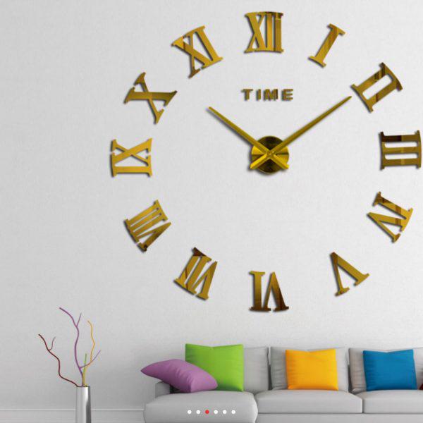 Великі Дизайнерські настінні 3Д годинники 3D DIY Clock від 70 до 150см 003G (Римські цифри) Золото