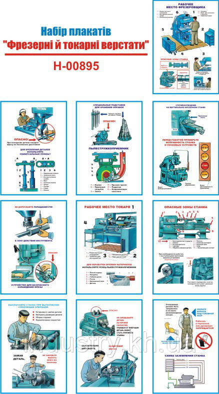 "Фрезерные и токарные станки" (10 плакатов, ф. А3)