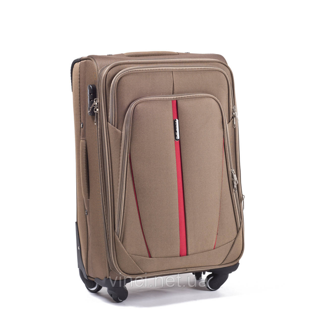 Чемодан дорожній Wings 1706 тканевий на 4 колесах малий світло коричневий, фото 1