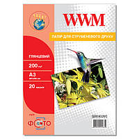 Фотобумага WWM глянцевая 200г/м кв, A3, 20л (G200.A3.20/C)