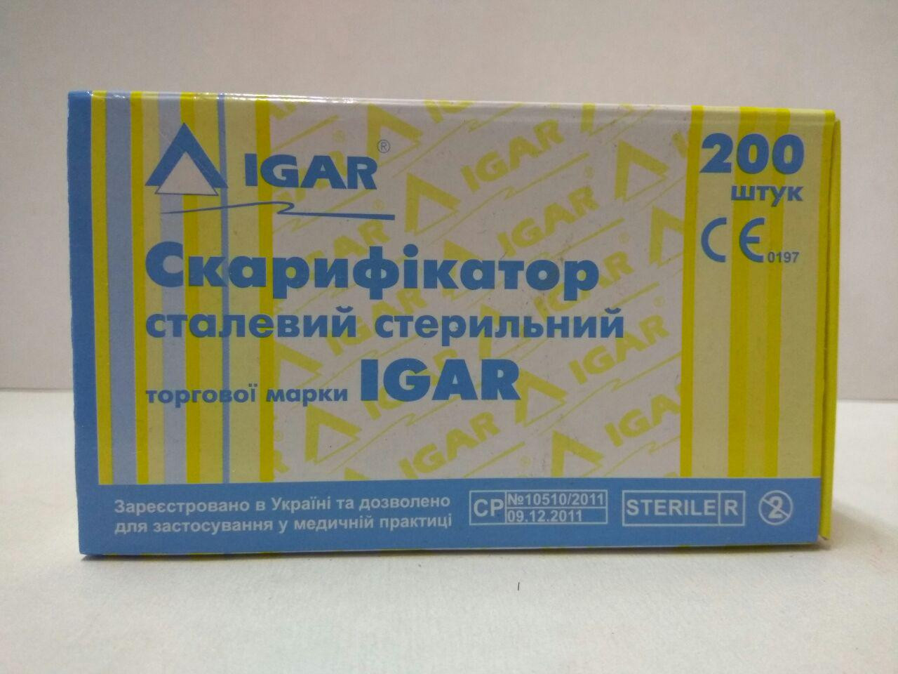 Ланцет (скарифікатор) сталевий стерильний "IGAR" (200 шт/уп.)