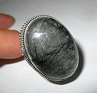 Кольцо с турмалиновым кварцем волосатиком "Зевс", размер 19