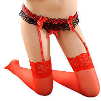 Стринги- пояс із перлами для панчіх Червоні