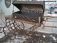 Кованый мангал на колесах "Телега Неаполь" с крышкой