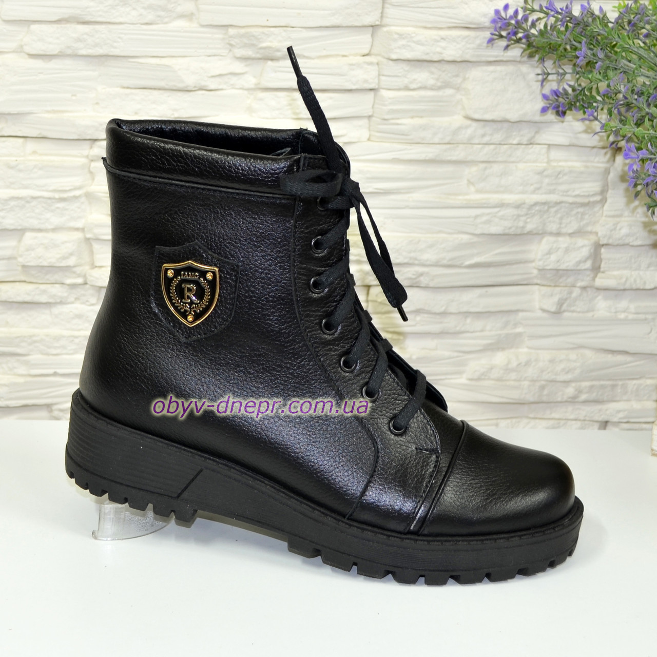 Черевики жіночі на шнурівці, натуральна шкіра флотар, фото 1