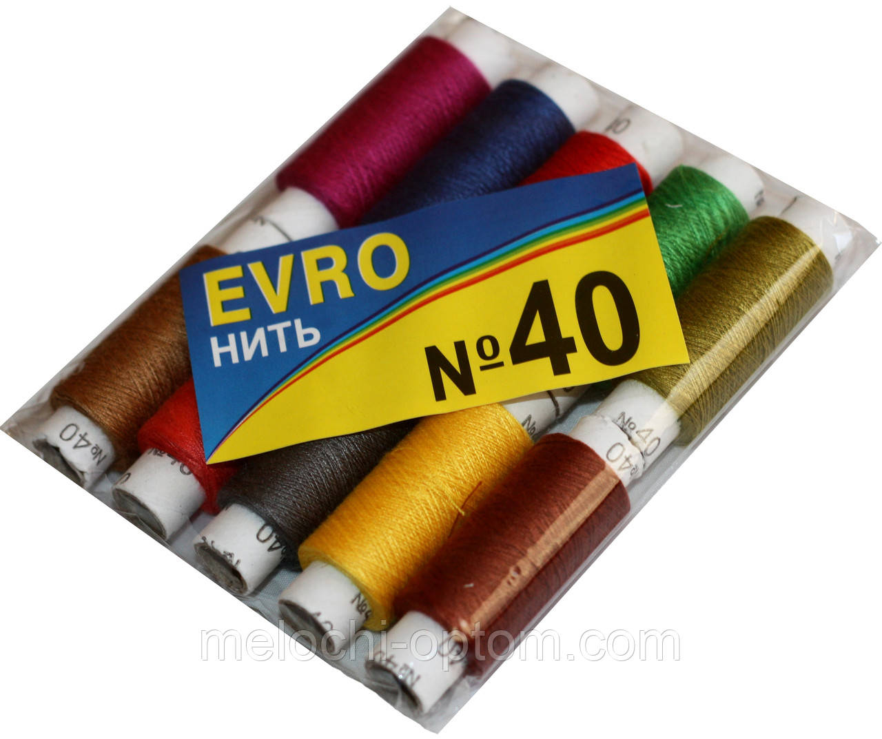 Нитки швейные EVRO №40 (10 катушек) цветные, полиэстер - фото 2 - id-p11763198