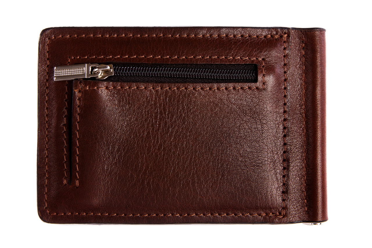 Затискач для грошей з натуральної шкіри для чоловіка коричневого кольору з монетницею Grande Pelle (GP)